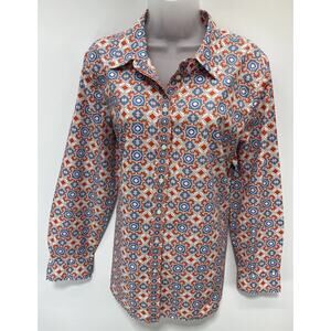 Talbots 100% Cotton Floral Long Sleeve Button-Up Shirt Size XL Lightweight